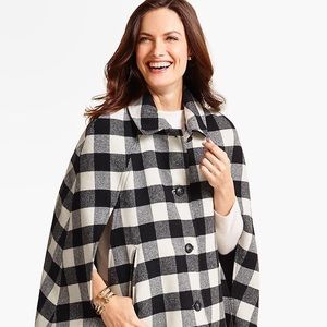 Talbots Wool Blend Buffalo Check Cape Sz PP EUC